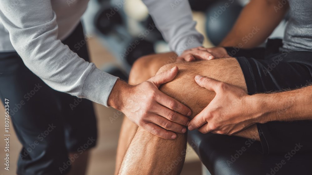 Sports Therapist Examining Knee Injury During Recovery Session